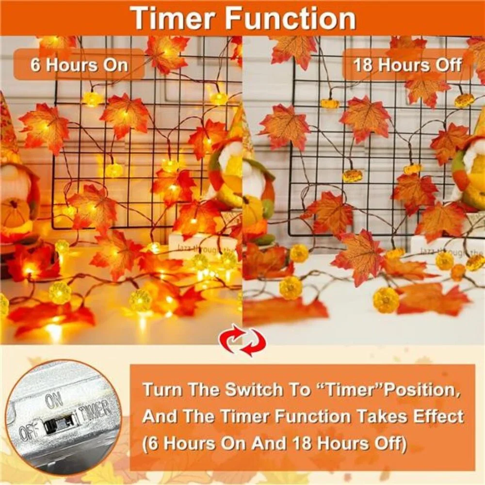 2 Pack & Timer - Fall Garland with Pumpkin Lights Halloween Fall Decor for Home